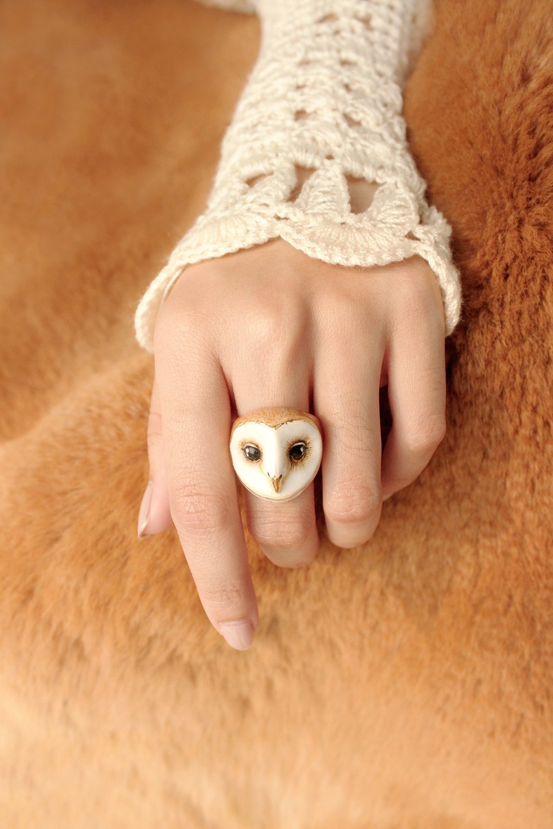 Lucky Barn Owl Ring - 戒指 - 其他金属 白色