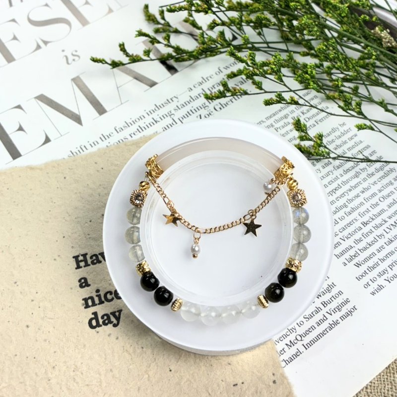 原创设计 月影星芒 半镯水晶手链 灰月光 金曜石 玛瑙 白水晶 - 手链/手环 - 水晶 透明