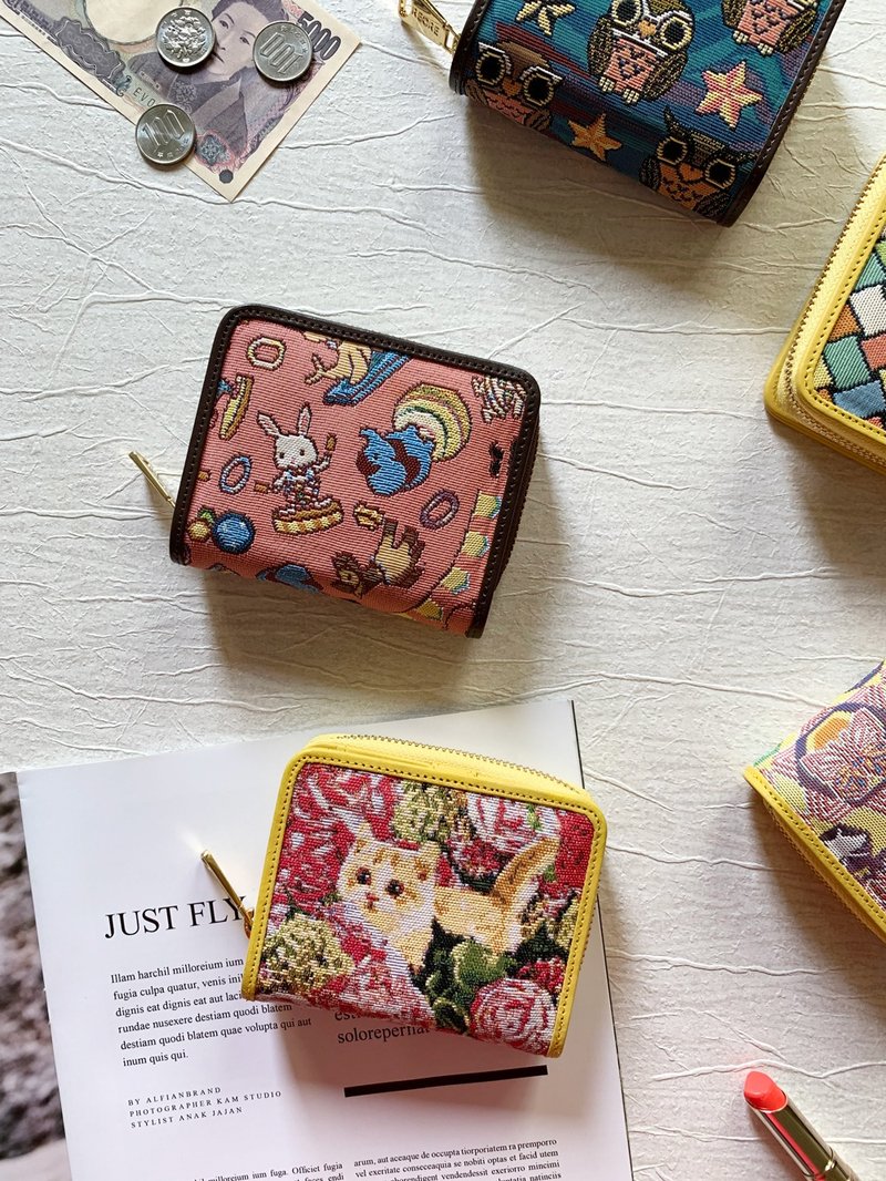 拉链短夹 真皮 / 布防泼水 平织缇花  多花色可选 - 皮夹/钱包 - 真皮 咖啡色