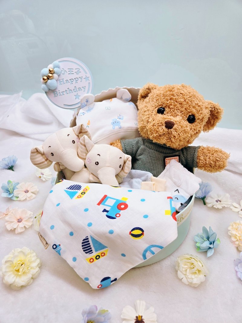 恐龙车车摇篮满月礼/弥月礼盒/生日/新生儿/送礼/口水巾 - 围嘴/口水巾 - 棉．麻 多色