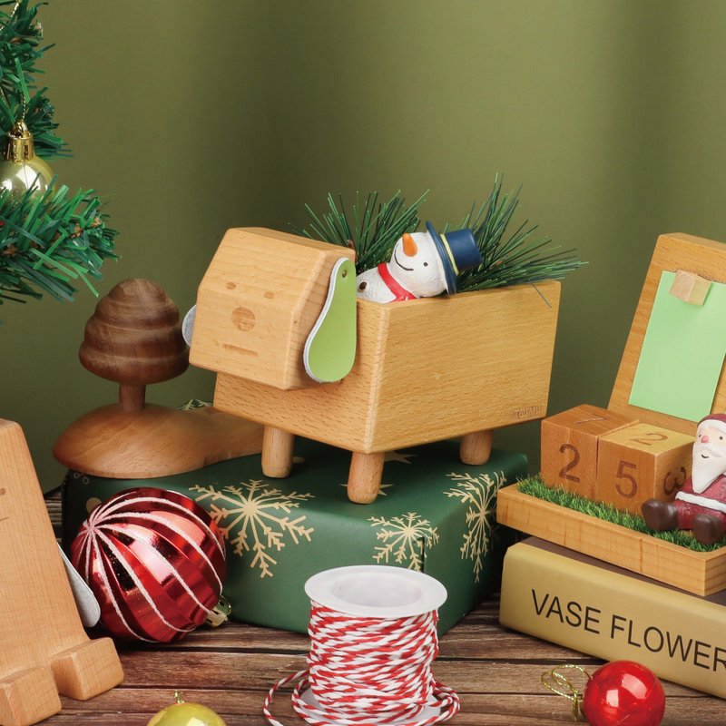 【圣诞礼盒】 发票盒－好运汪汪原木收纳盒・全实木疗愈小物 - 便条纸/标签贴 - 木头 多色