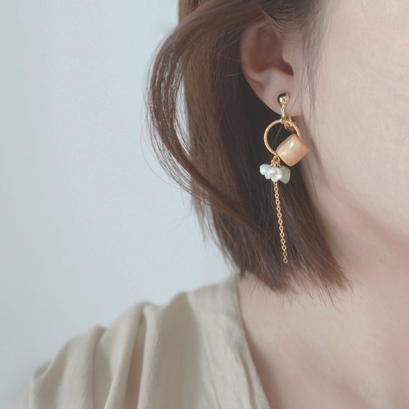 TeaTime 太妃糖色与花的下午茶   耳环 耳夹 - 耳环/耳夹 - 粘土 金色