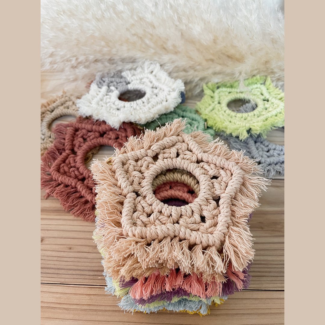 星星编织杯垫/macrame coaster/实用小物 - 随行杯提袋/水壶袋 - 棉．麻 