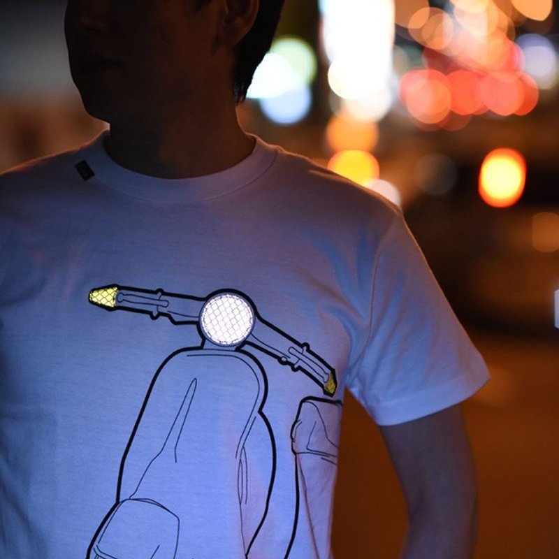 速克达 scooter 自体发光白色 T-shirt - 中性连帽卫衣/T 恤 - 棉．麻 白色