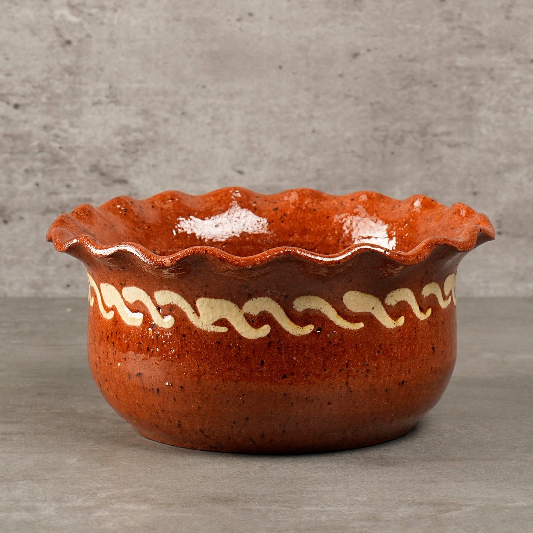 荷兰传统Frysian手工粗陶波浪碗/老件/earthware - 碗 - 陶 咖啡色