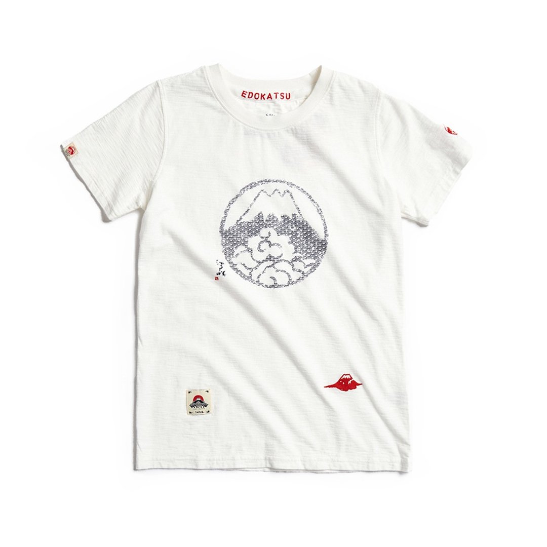 江户胜 日系 男装 富士山 青海波 LOGO 短袖 T 恤 (米白色) #上衣 - 男装上衣/T 恤 - 棉 白色