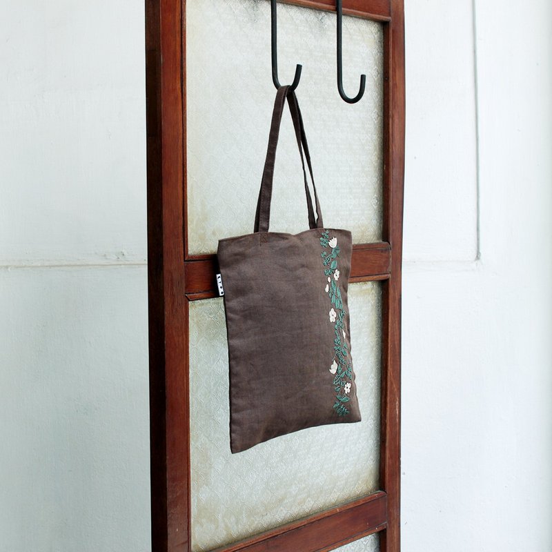 繁花刺绣．手提课程包 - 手提包/手提袋 - 棉．麻 咖啡色