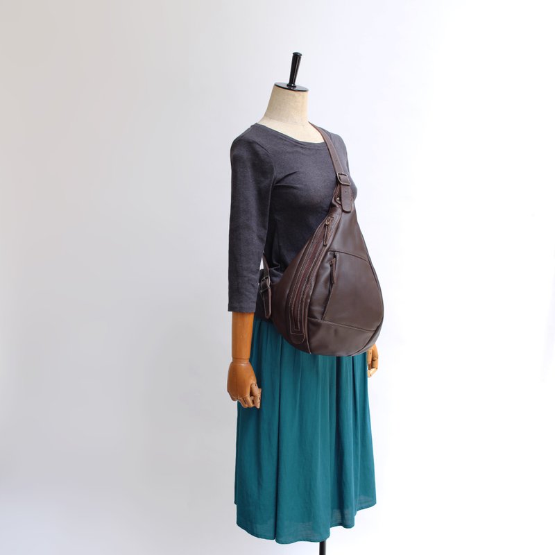 订制生产｜全皮革胸包 - 后背包/双肩包 - 真皮 咖啡色