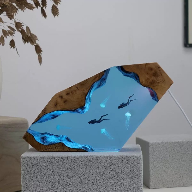 海底世界溶洞水母潜水员畅游 创意夜灯 - 灯具/灯饰 - 树脂 蓝色