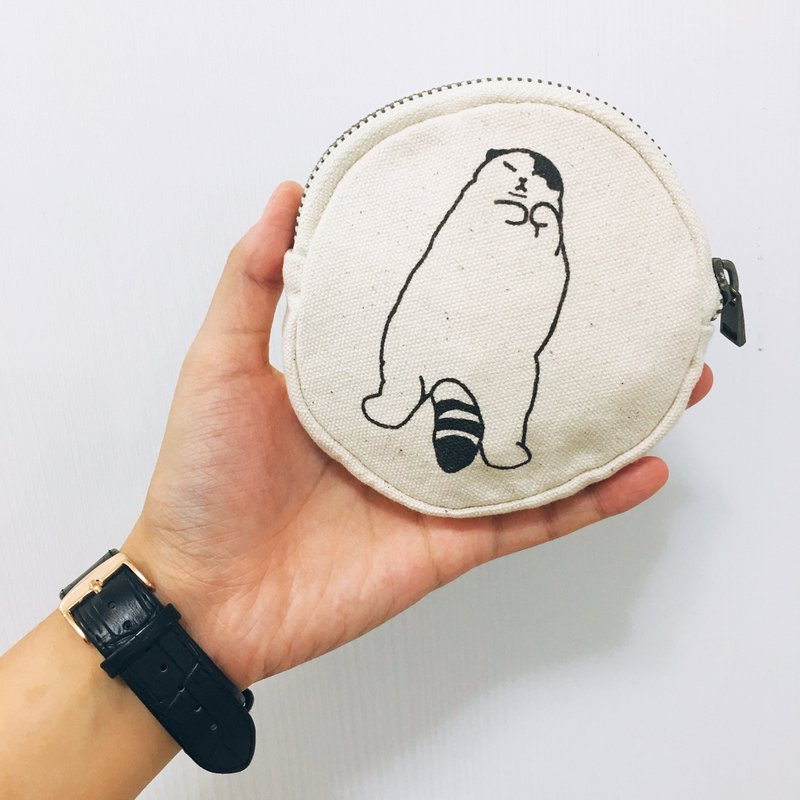 躺躺也招财猫/ 系列帆布零钱包2 - 零钱包 - 棉．麻 白色