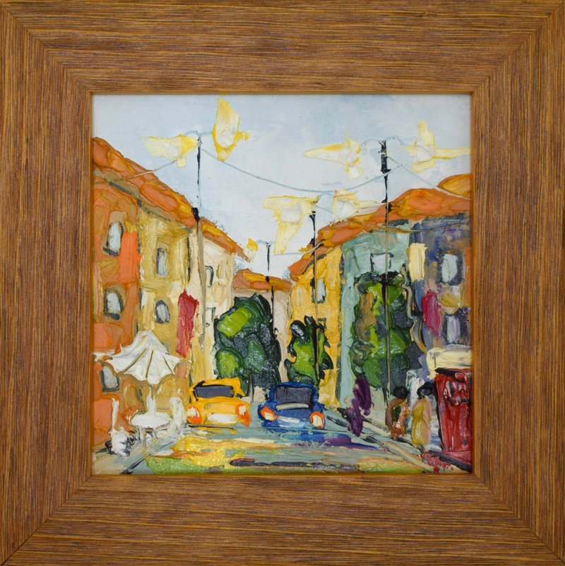 原创油画 彩色城市街景 手工绘制 含实木画框 - 墙贴/壁贴 - 其他材质 