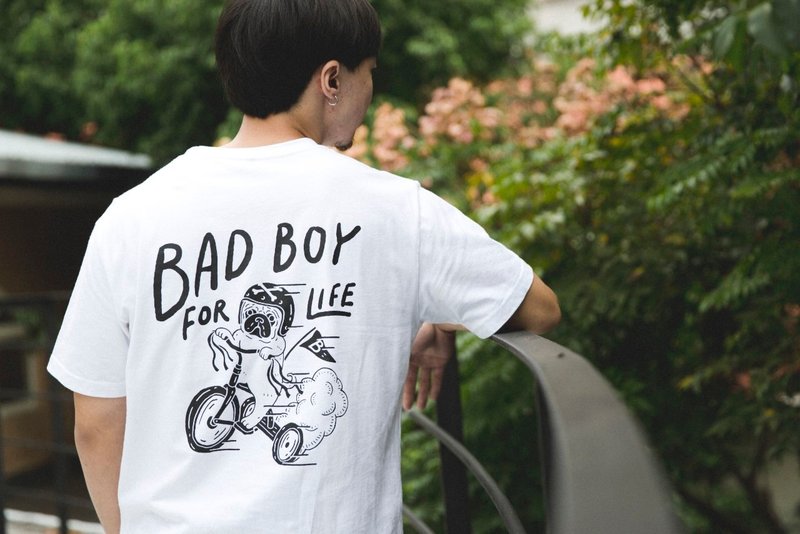 SLOW & LOW Bad Boy 巴哥骑士成人Tee (经典白) - 男装上衣/T 恤 - 其他材质 