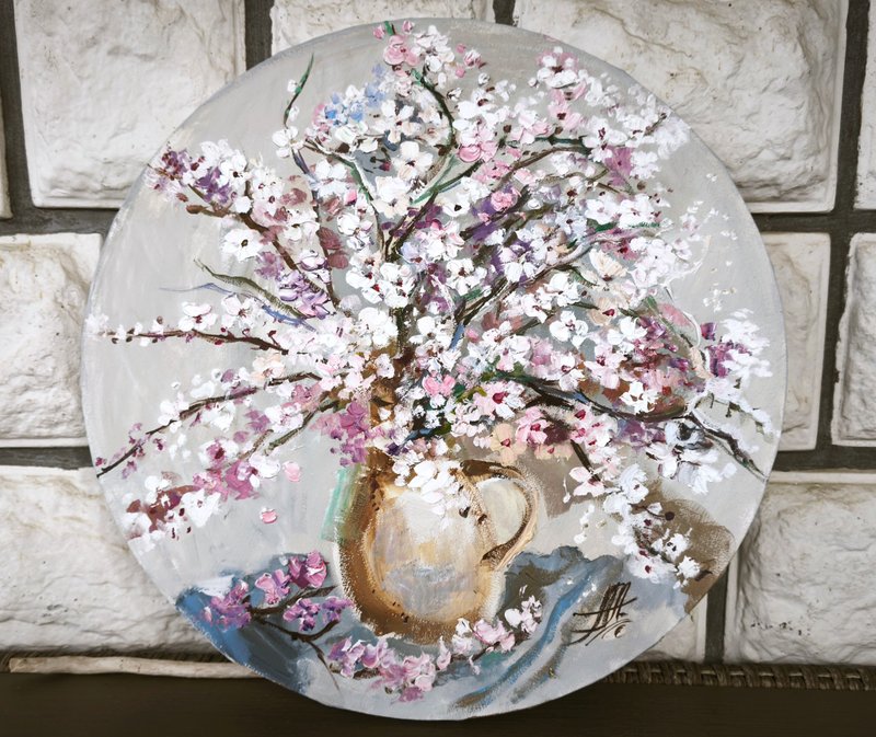 樱花圆形油画 花卉画 春天 公寓装饰准备发货 - 墙贴/壁贴 - 其他材质 卡其色