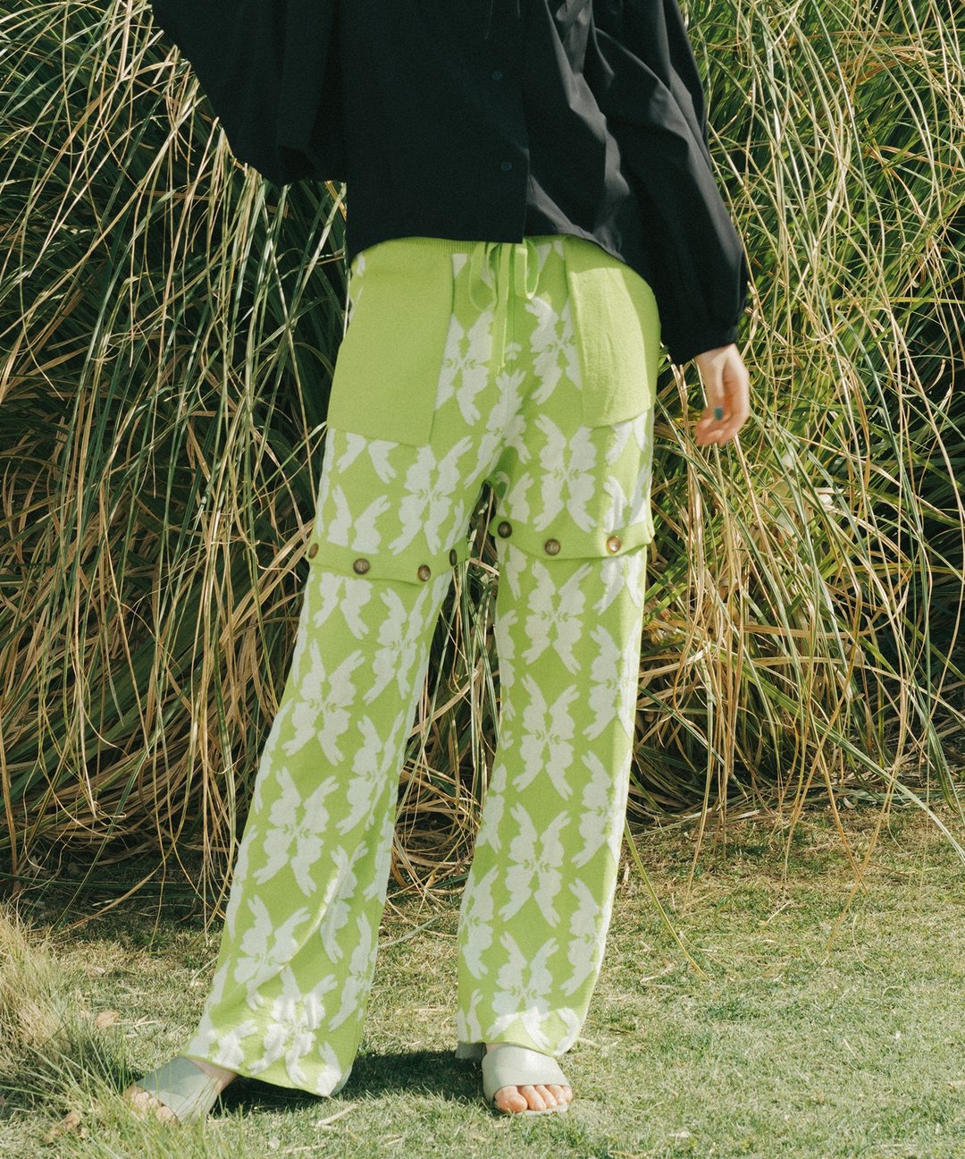 lucky charm motif multi way knit pants - 女装长裤 - 其他材质 绿色