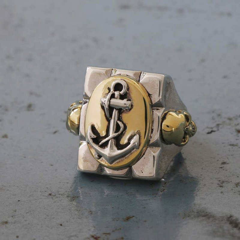 墨西哥骑自行车的人戒指头骨银复古黄铜锚海军世界大战水手男子 - 戒指 - 其他金属 金色