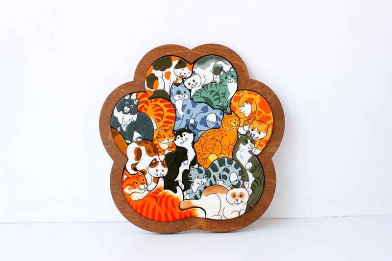 Wooden Puzzle - Cats, Toddler Toys Age 3 4 5 6 year, Wood Montessori animals - 玩具/玩偶 - 木头 金色
