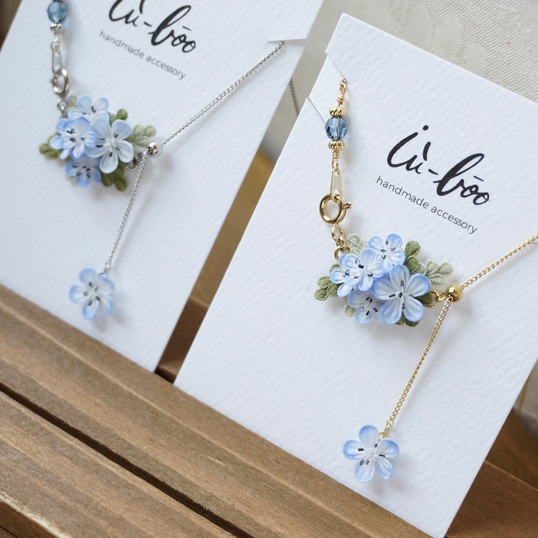 2026 春季系列 海滨粉蝶蓝 染 baby blue eyes 细工布花 项链 - 项链 - 棉 