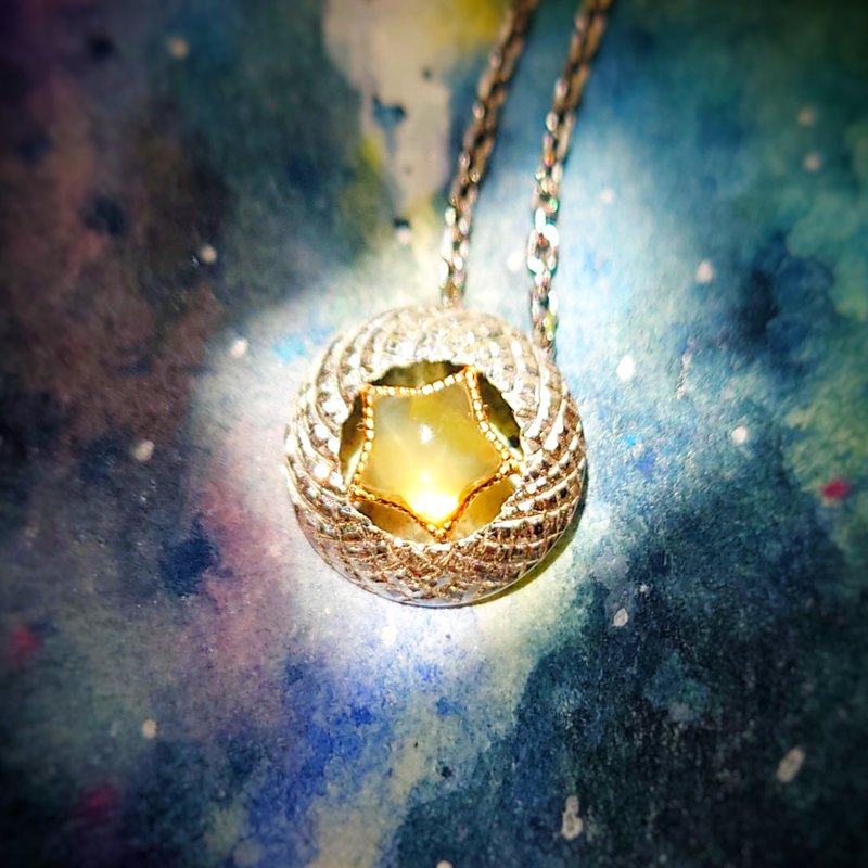 人手批花 唐草圈 黄蛋白石星星 纯银吊坠  传统工艺 - 项链 - 纯银 黄色