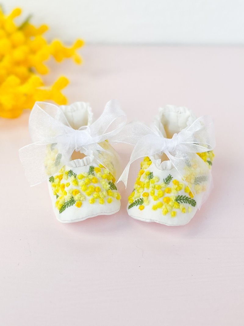 Mimosa Embroidered Silk Baby Shoes - 婴儿鞋 - 丝．绢 黄色