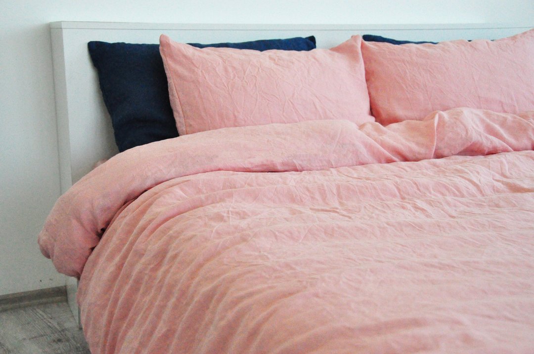 Sunset pink linen duvet cover / Softened linen / Comforter cover / Quilt cover - 寝具 - 亚麻 粉红色