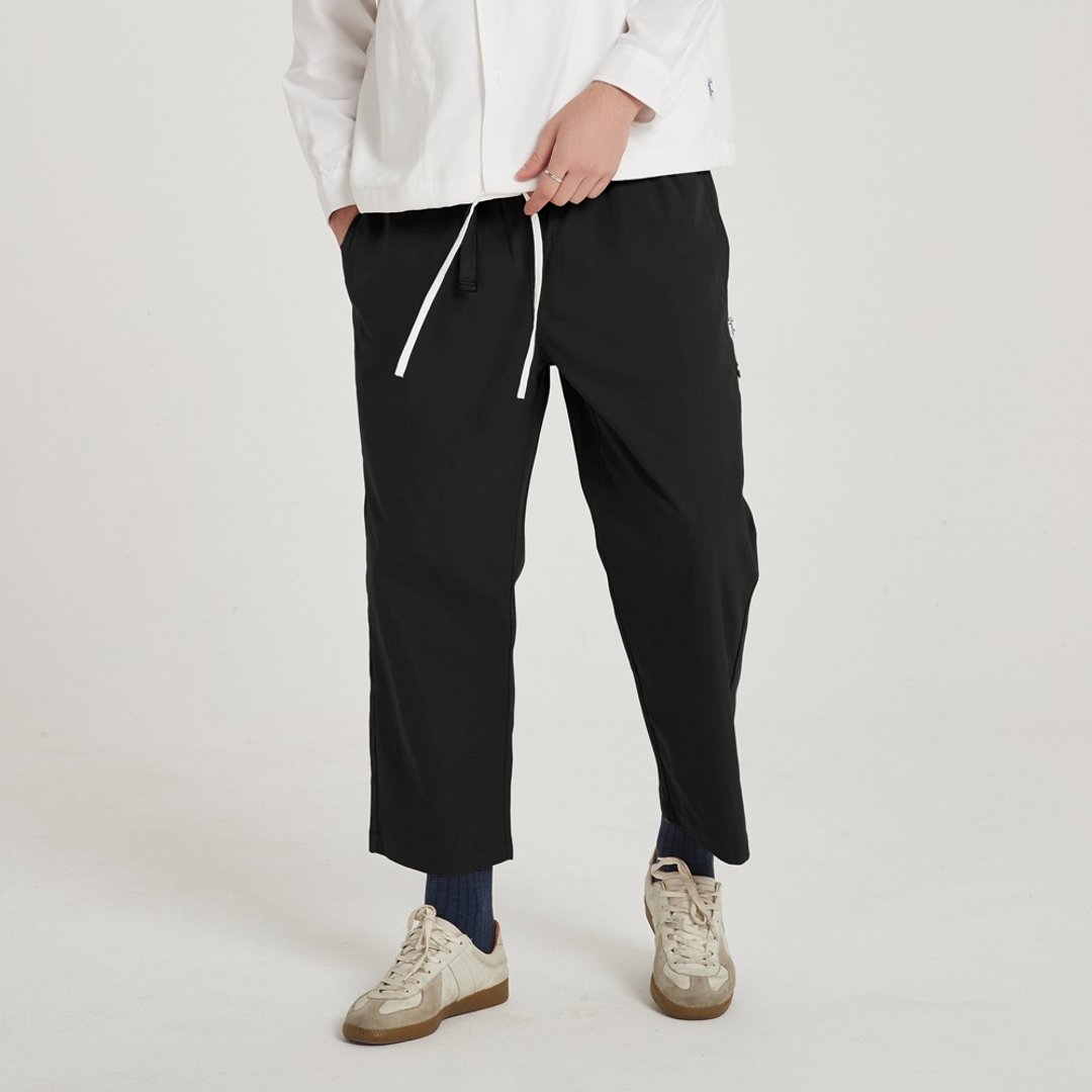 宽版剪裁九分裤 Wide Ankle Pants/简约/素色/情侣服/长裤 - 男士长裤 - 棉 黑色