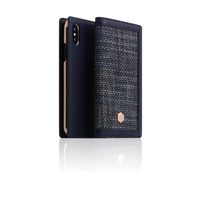 SLG Design iPhone Xs / X D5 CSL 帆布混搭风 侧掀式真皮皮套-蓝 - 手机壳/手机套 - 真皮 蓝色