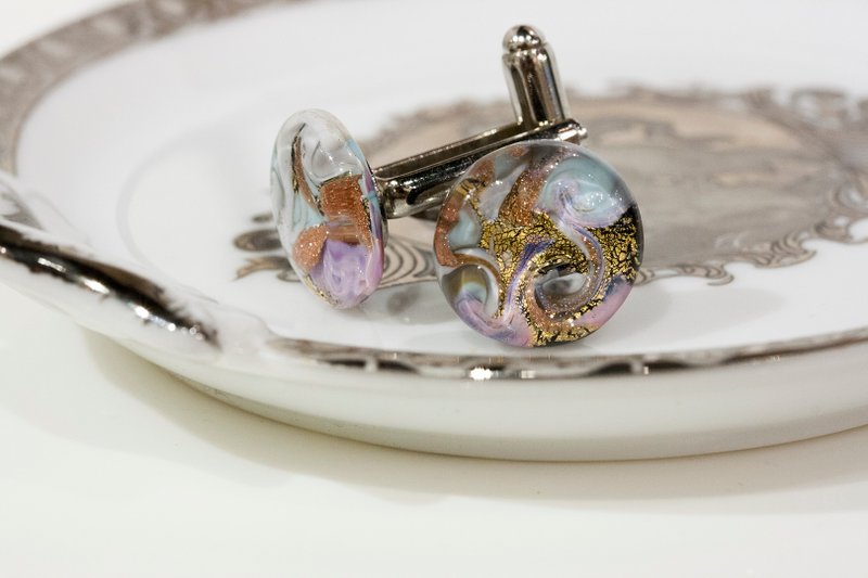 ITA BOTTEGA【Made in Italy】MURANO 金砂小宇宙袖扣 - 袖扣 - 玻璃 粉红色