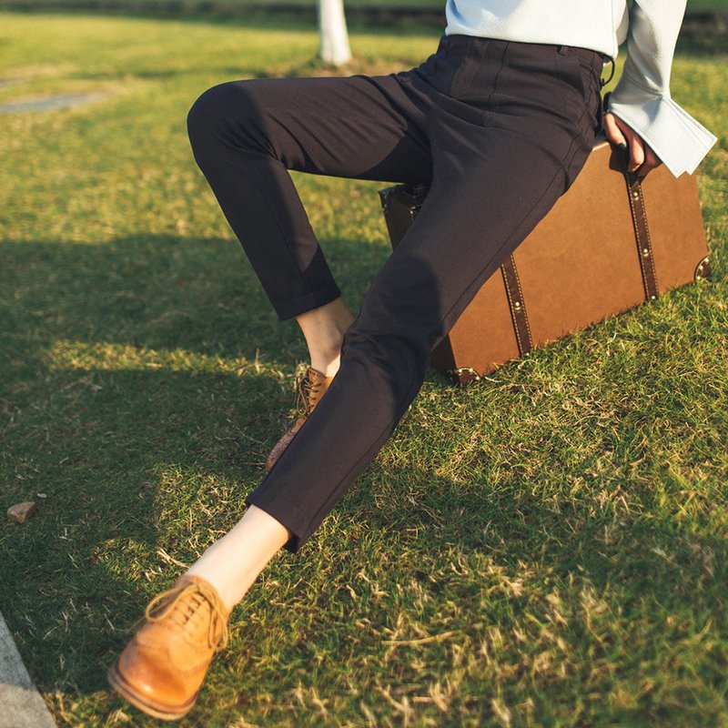 安妮陈2017春季新款后双袋盖显瘦裤情人节 - 女装长裤 - 棉．麻 蓝色