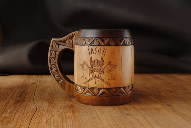 圣诞礼物 木质啤酒杯 男士 周年纪念礼物 啤酒杯 - 咖啡杯/马克杯 - 木头 