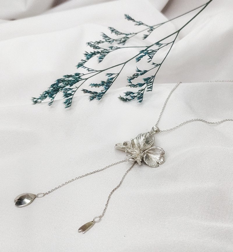 【自然系列--樱吹雪】银项链 樱花 925纯银 设计师艺术创作 手作 - 项链 - 纯银 白色