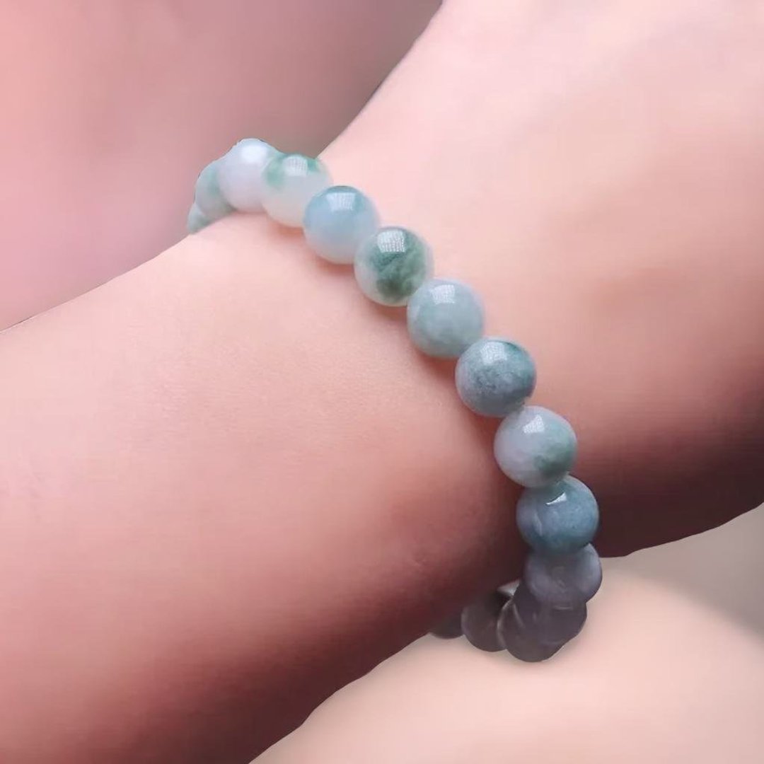 【好运连连】飘蓝花翡翠手珠手链 | 天然缅甸玉A货翡翠 | 送礼 - 手链/手环 - 玉石 绿色