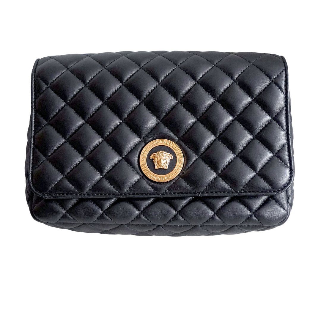 Sac Bandoulière Rond en Cuir d'Agneau Noir avec Méduse - 侧背包/斜挎包 - 真皮 黑色