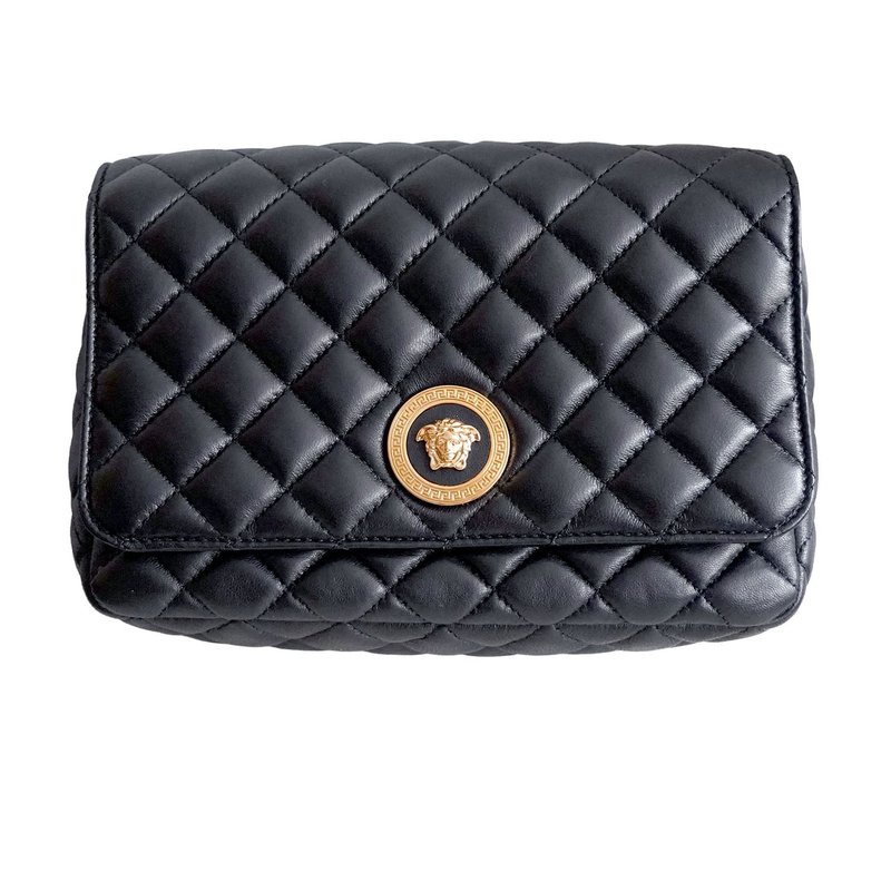 Sac Bandoulière Rond en Cuir d'Agneau Noir avec Méduse - 侧背包/斜挎包 - 真皮 黑色