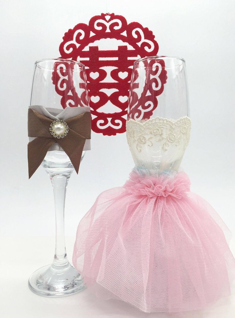 桃心领蕾丝多层纱澎裙敬酒杯款 - 摆饰 - 玻璃 