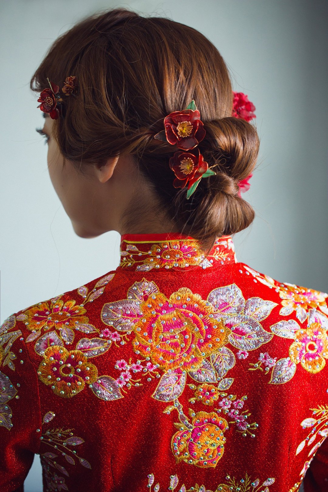 椿花 山茶花 中式造型秀禾服头饰水晶花树脂 新娘头饰 发叉 - 发饰 - 树脂 红色