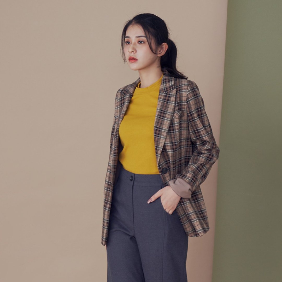 【MEDUSA】大翻领格纹长版西装外套 (M-XL) | 女外套 长版大衣 - 女装休闲/机能外套 - 其他材质 咖啡色