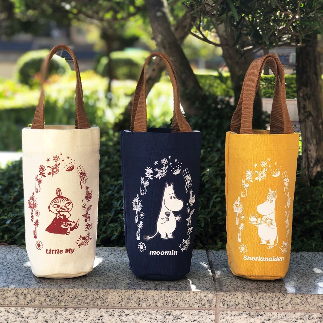 【MOOMIN】夏日花园水杯提袋 饮料提袋 保温杯带 提袋 帆布袋 - 随行杯提袋/水壶袋 - 棉 