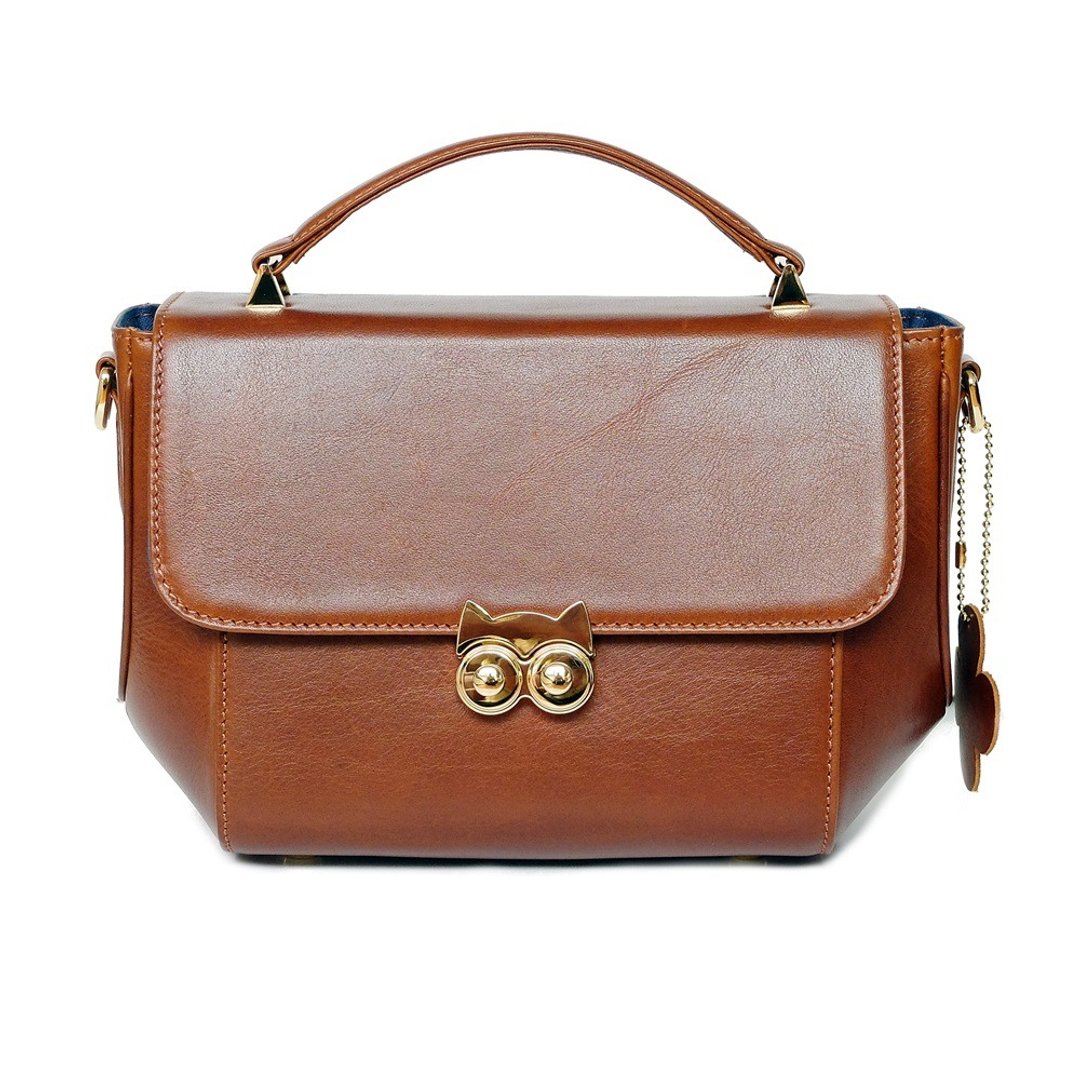 Owl an attractive lady handbag chestnut color - 手提包/手提袋 - 真皮 