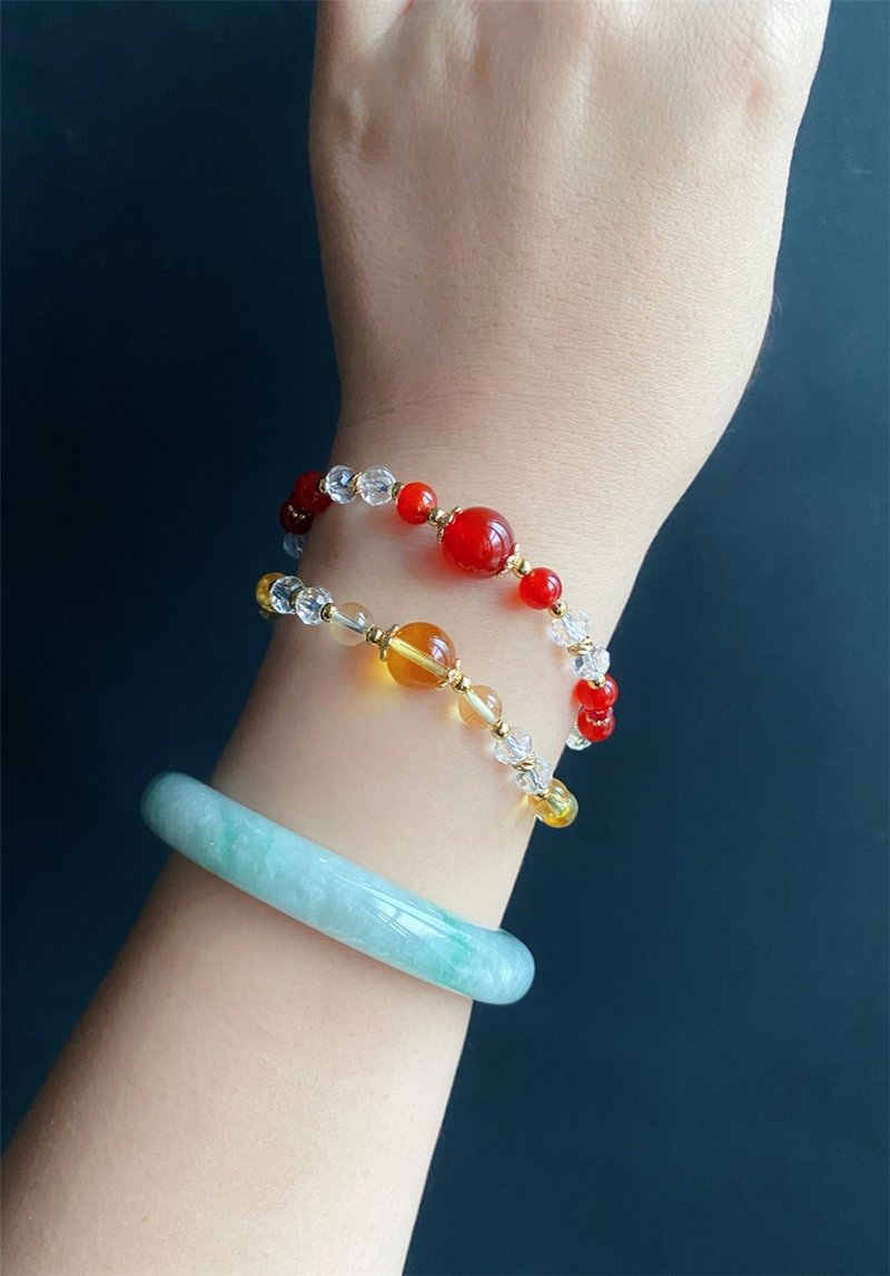 招财金运 红运 红玛瑙 黄水晶 手链 天然石 设计款 礼物 - 手链/手环 - 水晶 红色