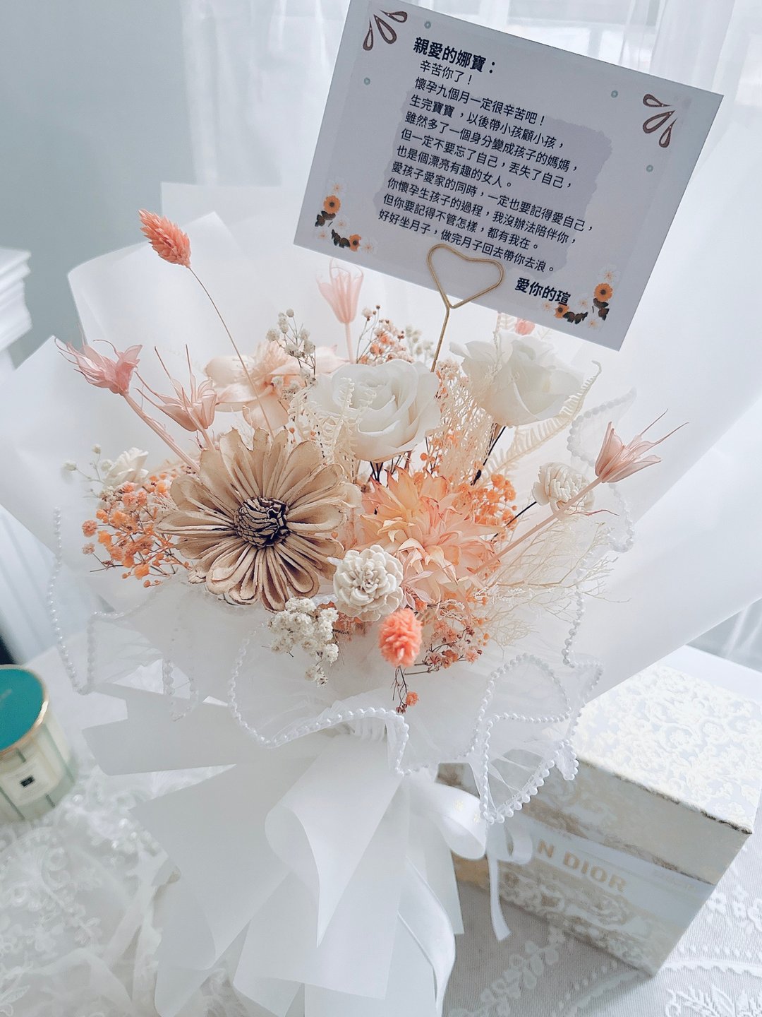 粉橘永生玫瑰干燥花束 - 干燥花/捧花 - 植物．花 橘色