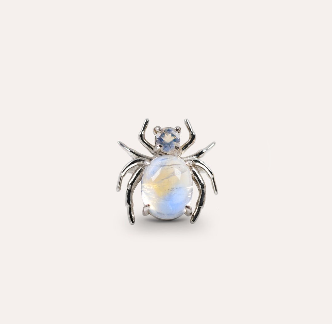 AND 月光石 蓝色 椭圆 8*10mm 圆形 4mm 胸针 自然系列 Spider - 胸针 - 银 蓝色