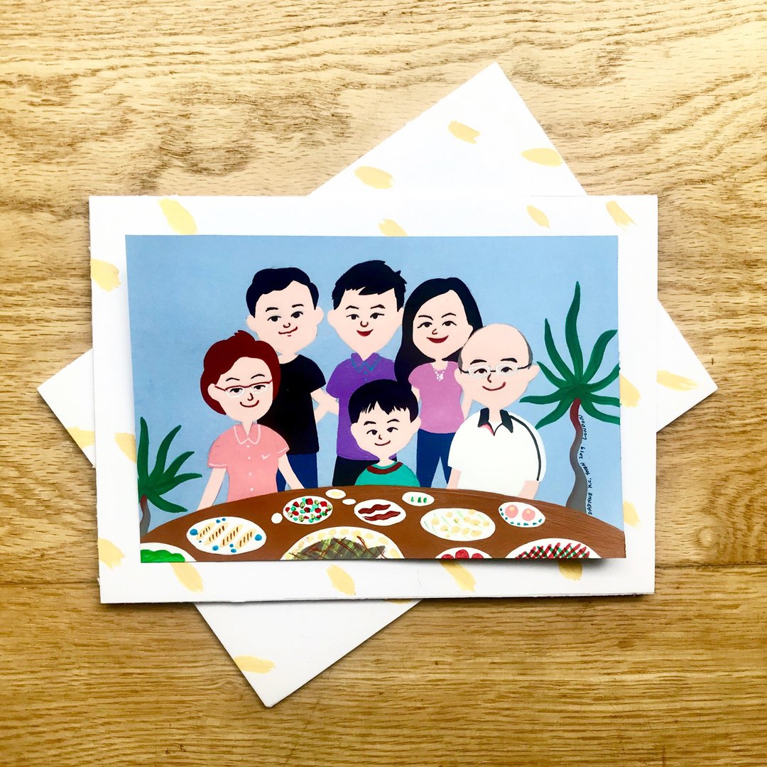 温馨 定制全家福-6人 亲子肖像 生日/情人节/结婚/圣诞节/父亲节 - 订制画像 - 纸 多色