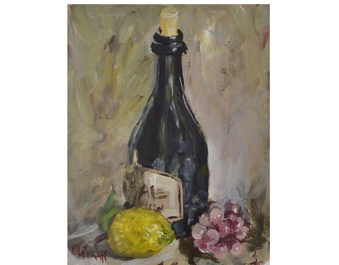 Wine Bottle Painting Original Oil Art Wine Artwork - 海报/装饰画/版画 - 其他材质 多色