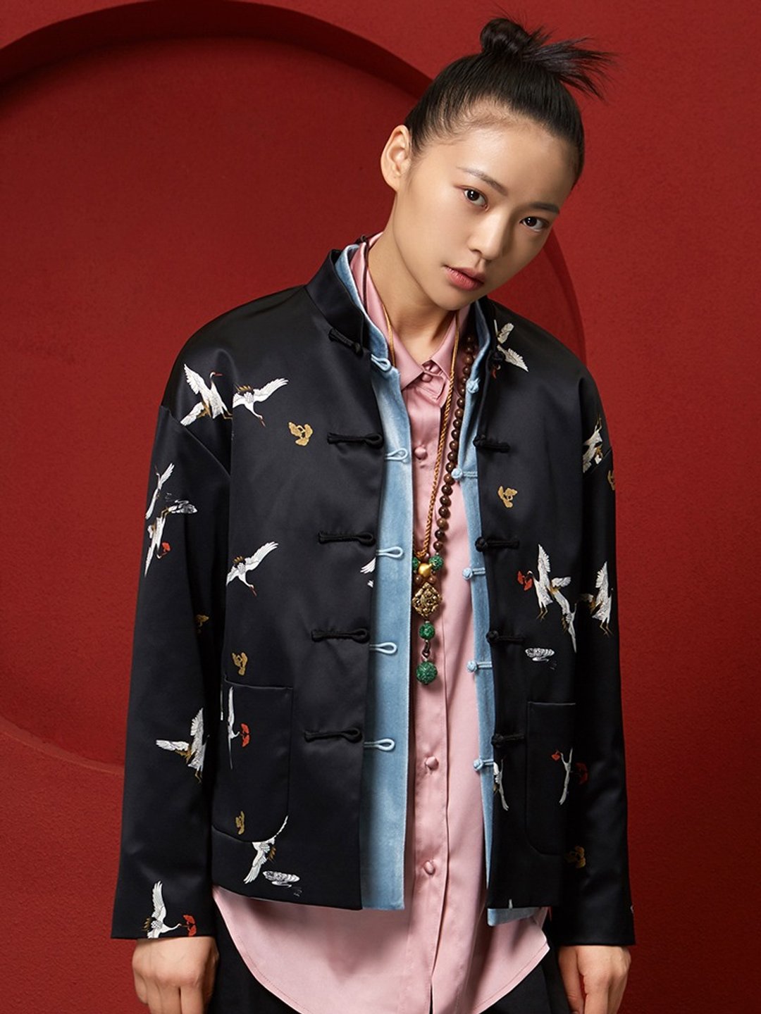 云鹤中国风新中式 唐装外套上衣 - 女装上衣 - 聚酯纤维 多色