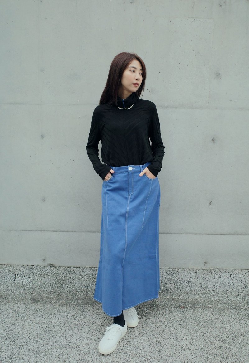UUIN _ 宝蓝A字牛仔裙 - 裙子 - 棉．麻 蓝色