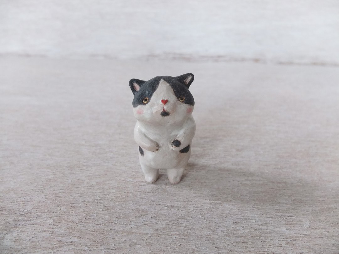 猫-黑白冏冏小陶猫 - 玩偶/公仔 - 陶 黑色