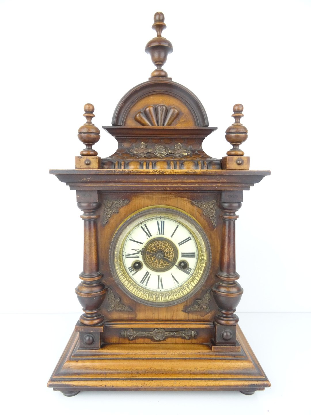 German Antique Mantel Bracket Clock Art Deco Junghans Castle 1920s Black Forest - 时钟/闹钟 - 木头 咖啡色