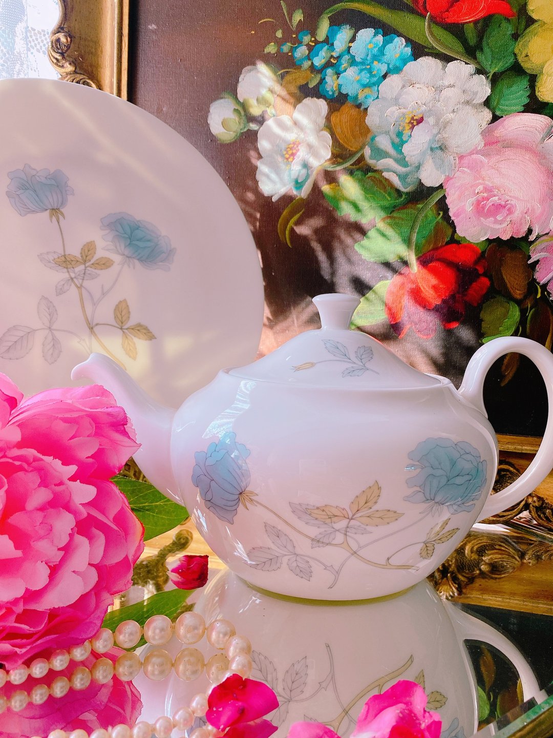 英国骨瓷皇家御用Wedgwood Ice Rose冰玫瑰花茶壶指定买家下标 - 咖啡壶/周边 - 瓷 蓝色