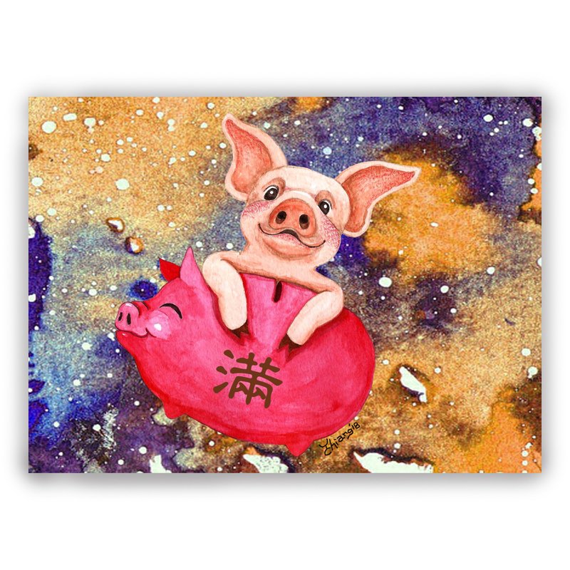 新年-手绘插画万用卡/卡片/明信片/插画卡/贺年卡--猪事元满 - 卡片/明信片 - 纸 