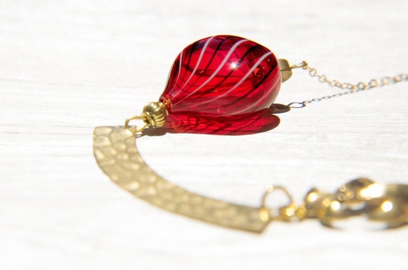 圣诞礼物 / 森林系 / 法式条纹口吹玻璃项链 短链 长链 锁骨链 - 巴洛克红色爱心 - 长链 - 玻璃 红色